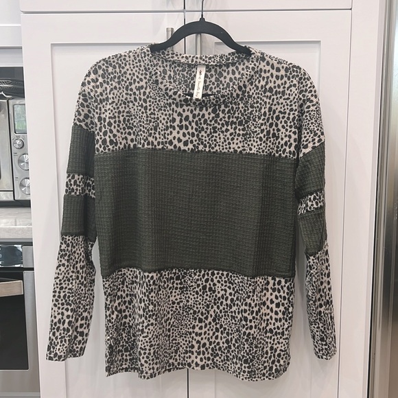 Vanilla Bay Tops - Vanilla Bay Animal Print Color Block Long Sleeve Top